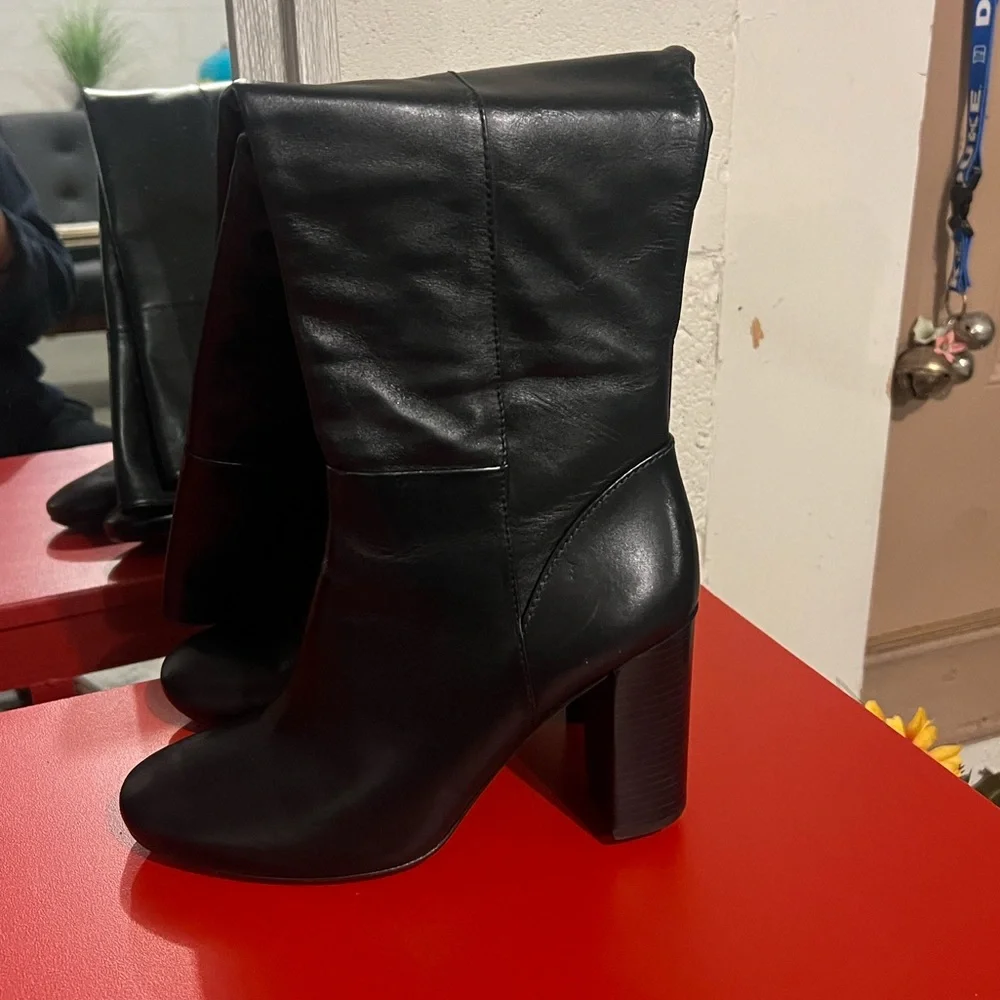 Tory Burch Black Leather Over the Knee-High Boots